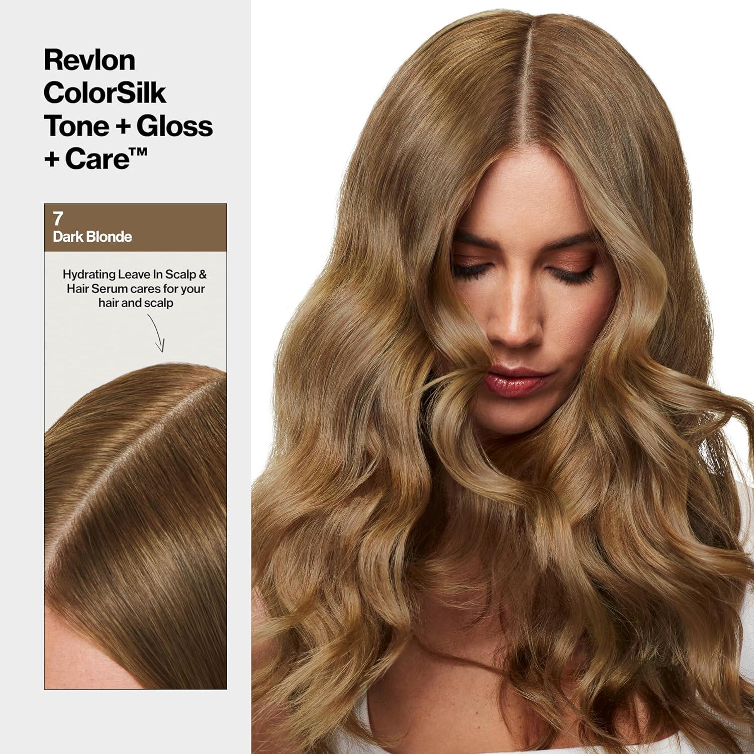 imageRevlon ColorSilk Tone  Gloss  Care Demi Permanent Hair Color Dye Kit with LeaveIn Scalp and Haircare Serum 2x Shinier 4x Stronger 4 Dark Brown 45 fl oz7 Dark Blonde