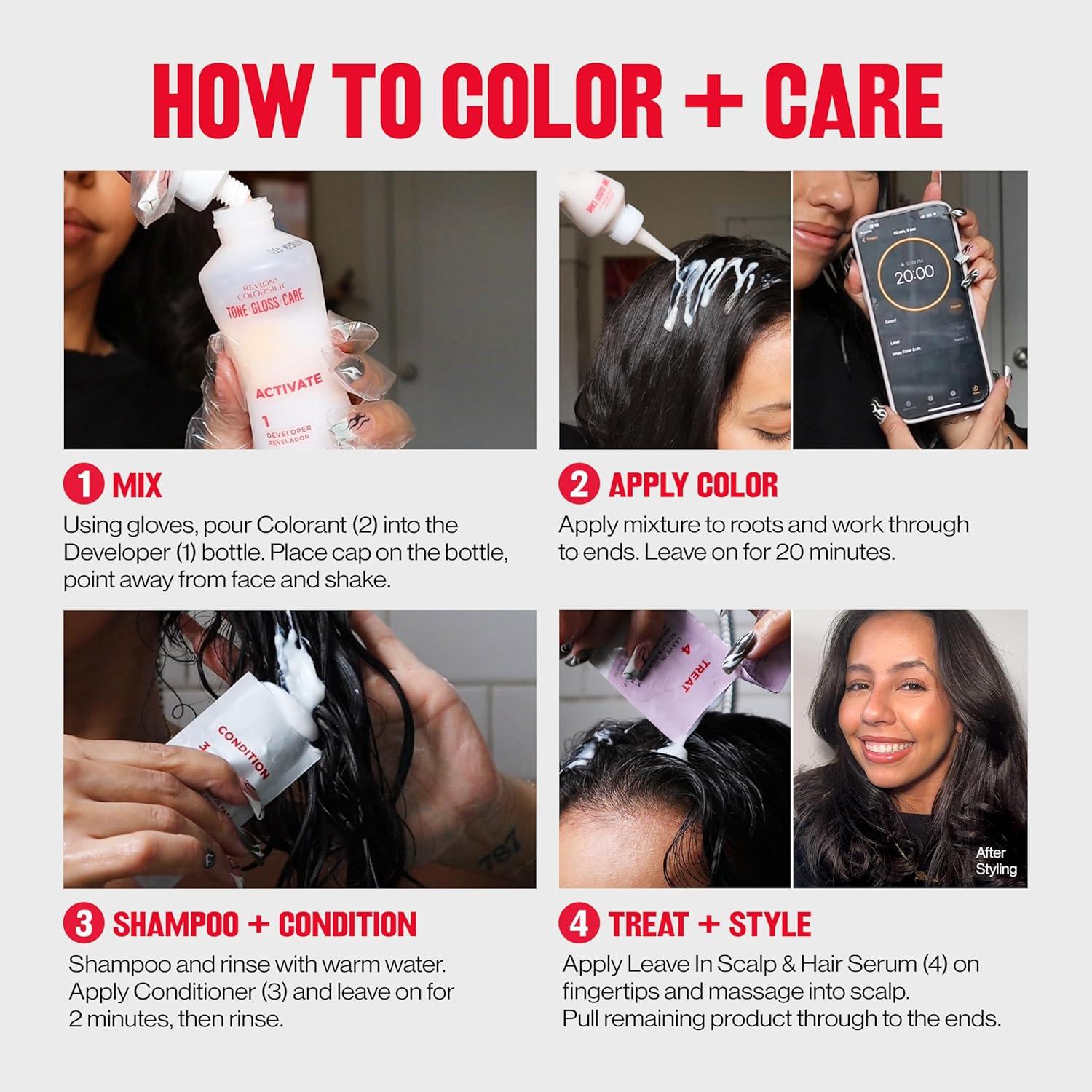 imageRevlon ColorSilk Tone  Gloss  Care Demi Permanent Hair Color Dye Kit with LeaveIn Scalp and Haircare Serum 2x Shinier 4x Stronger 4 Dark Brown 45 fl oz5A Medium Ash Brown