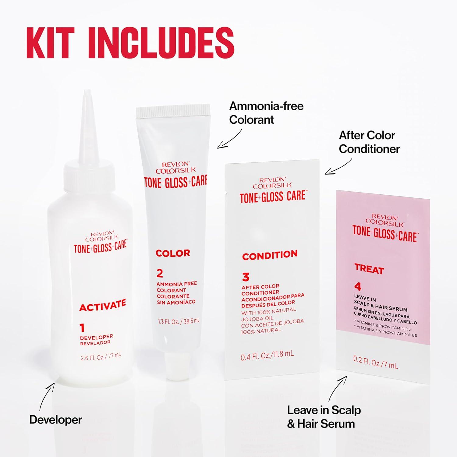 imageRevlon ColorSilk Tone  Gloss  Care Demi Permanent Hair Color Dye Kit with LeaveIn Scalp and Haircare Serum 2x Shinier 4x Stronger 4 Dark Brown 45 fl oz7 Dark Blonde