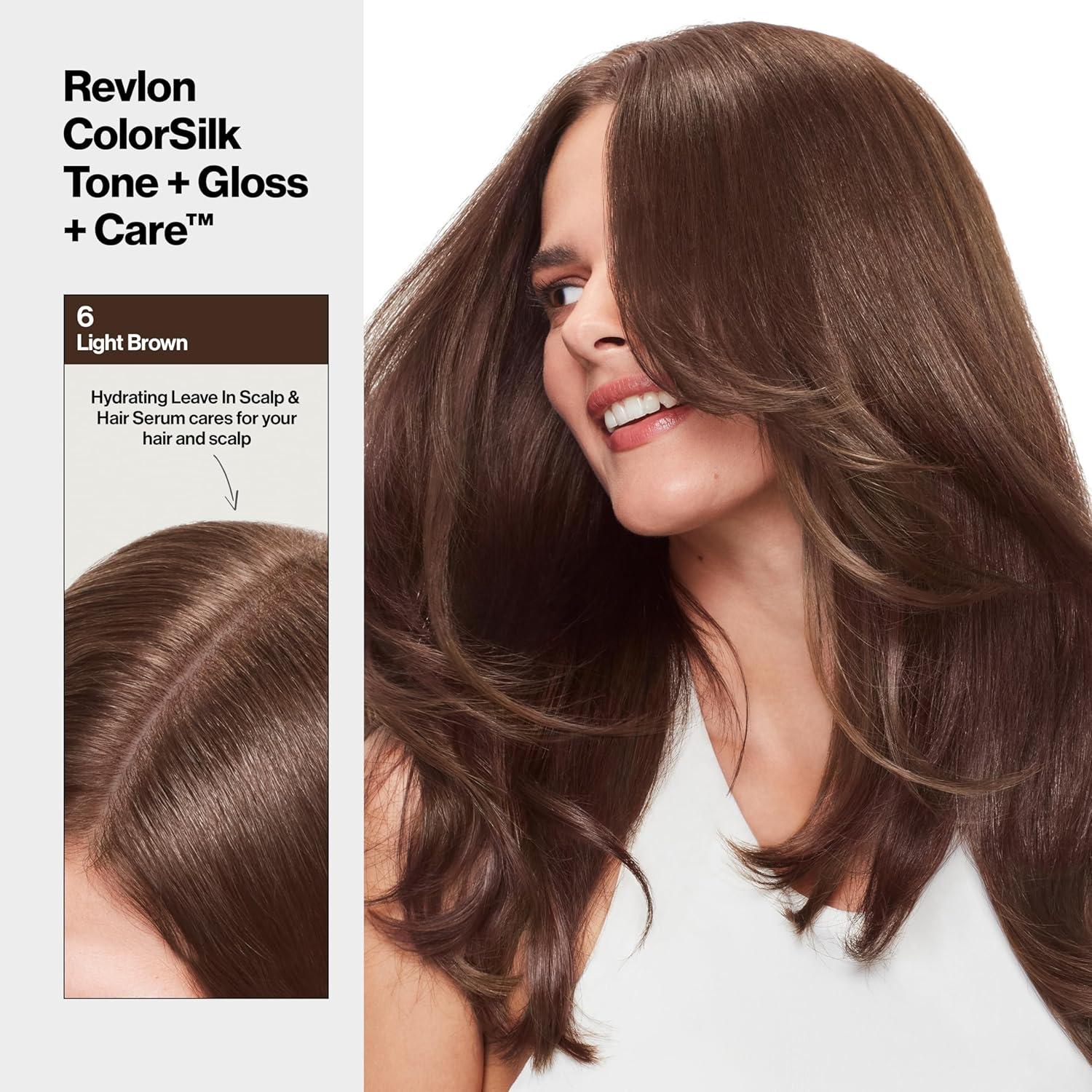 imageRevlon ColorSilk Tone  Gloss  Care Demi Permanent Hair Color Dye Kit with LeaveIn Scalp and Haircare Serum 2x Shinier 4x Stronger 4 Dark Brown 45 fl oz6 Light Brown