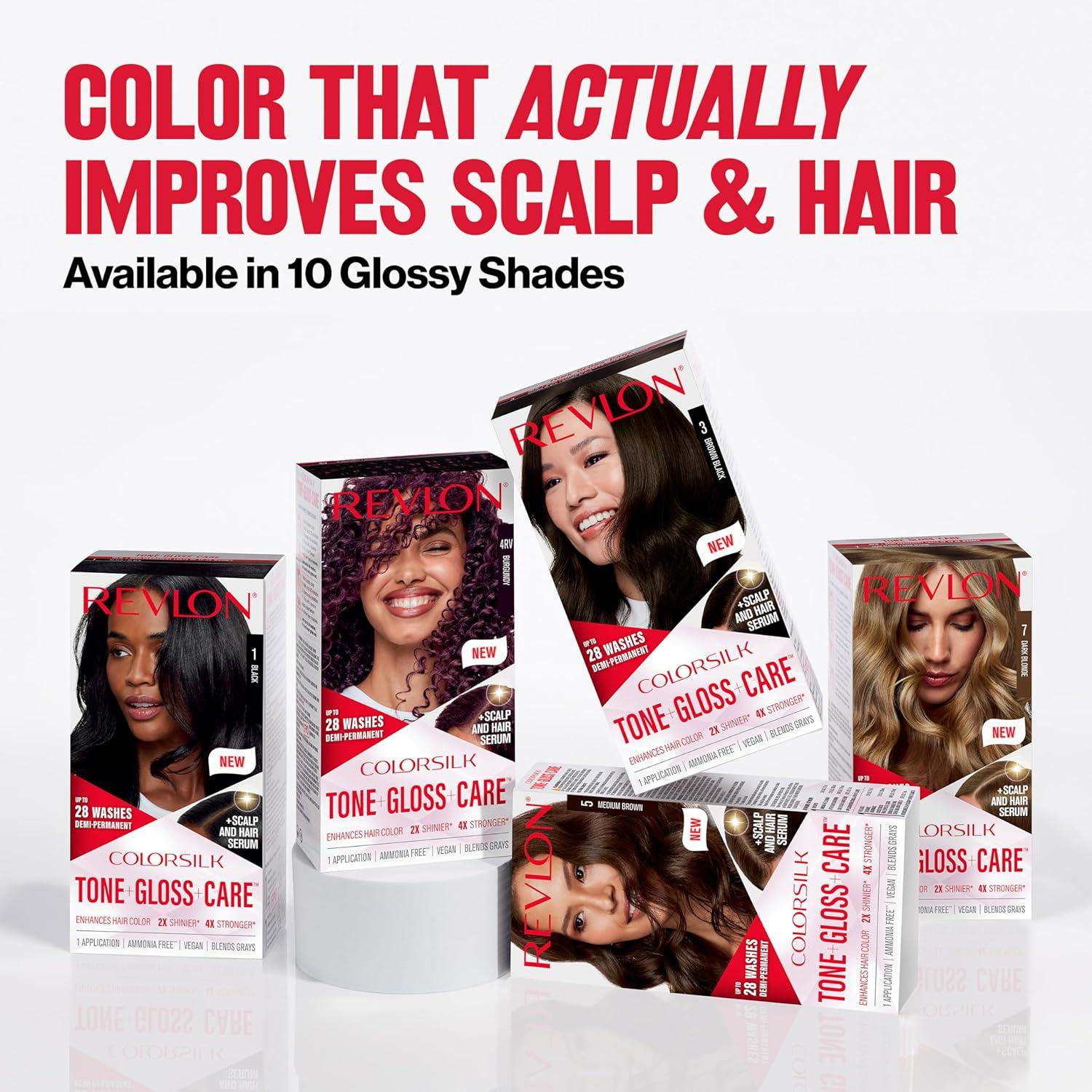 imageRevlon ColorSilk Tone  Gloss  Care Demi Permanent Hair Color Dye Kit with LeaveIn Scalp and Haircare Serum 2x Shinier 4x Stronger 4 Dark Brown 45 fl oz5A Medium Ash Brown