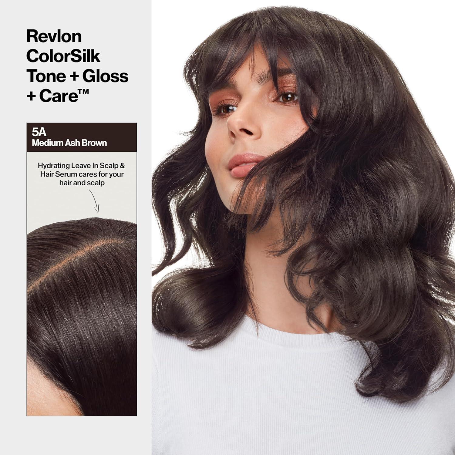 imageRevlon ColorSilk Tone  Gloss  Care Demi Permanent Hair Color Dye Kit with LeaveIn Scalp and Haircare Serum 2x Shinier 4x Stronger 4 Dark Brown 45 fl oz5A Medium Ash Brown