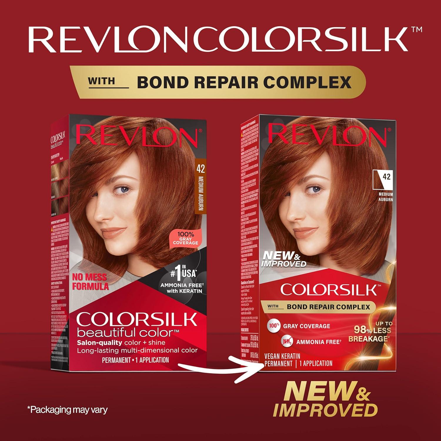 imageRevlon ColorSilk with Bond Repair Complex Auburn Permanent Hair Color 100 Gray Coverage Ammonia Free Hair Dye Vegan Keratin 49 Auburn Brown Pack of 342 Medium Auburn