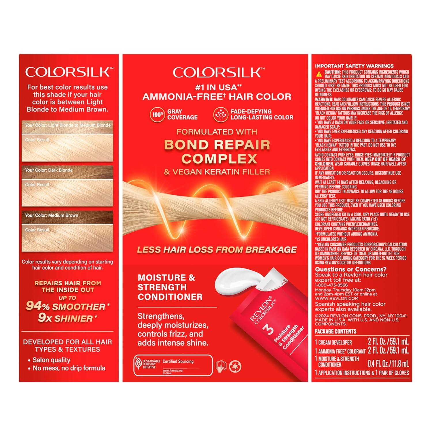 imageRevlon ColorSilk with Bond Repair Complex Blonde Permanent Hair Color 100 Gray Coverage Ammonia Free Hair Dye Vegan Keratin 61 Dark Blonde Pack of 305 Ultra Light Ash Blonde