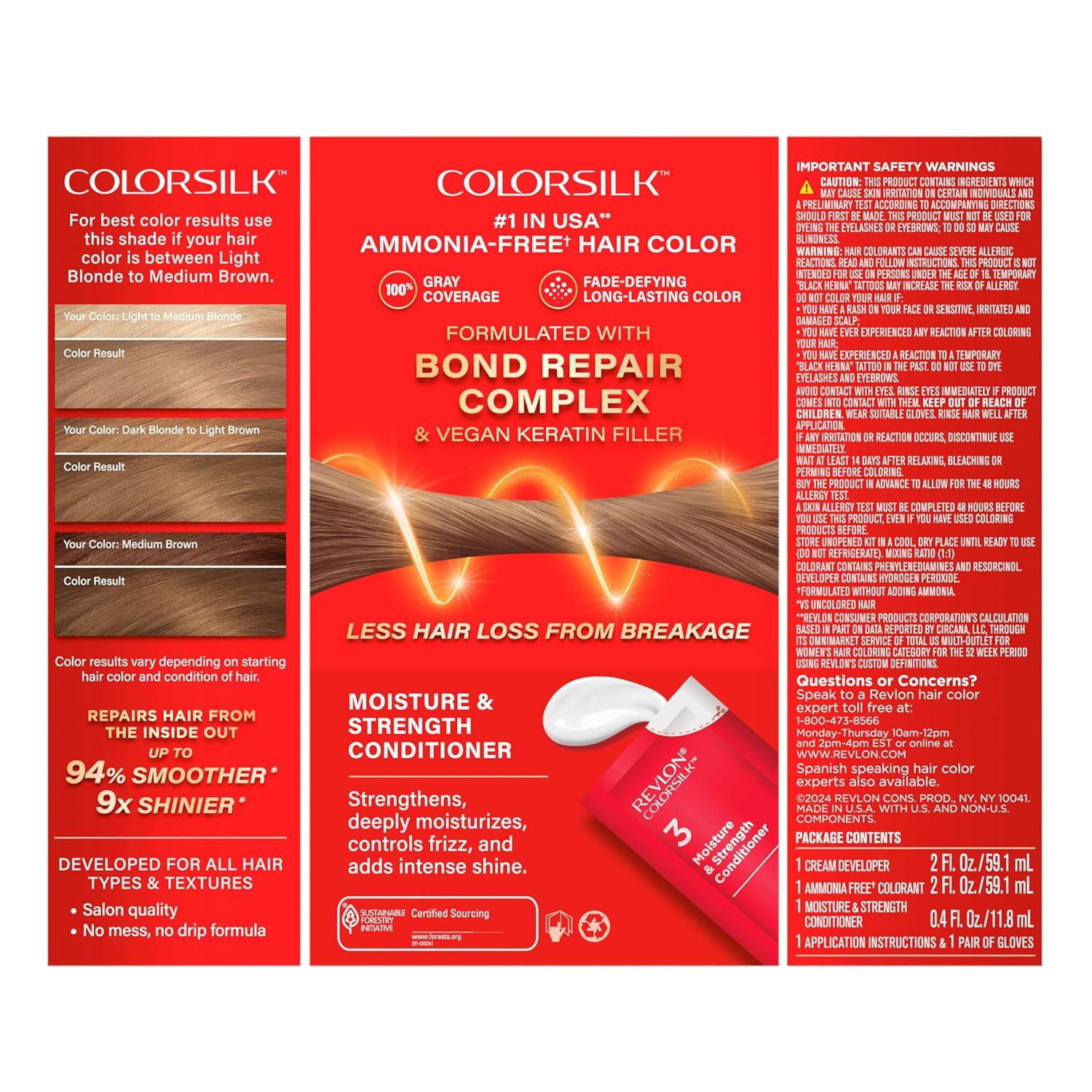 imageRevlon ColorSilk with Bond Repair Complex Blonde Permanent Hair Color 100 Gray Coverage Ammonia Free Hair Dye Vegan Keratin 61 Dark Blonde Pack of 360 Dark Ash Blonde