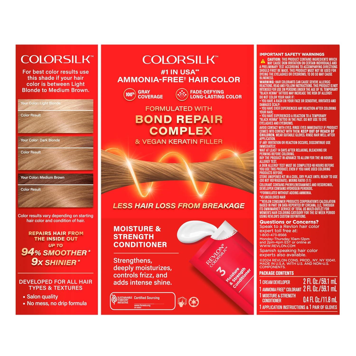 imageRevlon ColorSilk with Bond Repair Complex Blonde Permanent Hair Color 100 Gray Coverage Ammonia Free Hair Dye Vegan Keratin 61 Dark Blonde Pack of 361 Dark Blonde