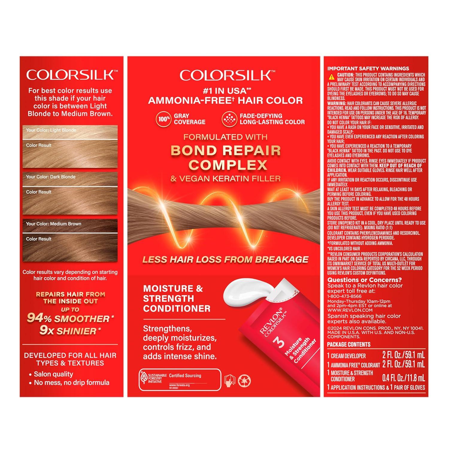 imageRevlon ColorSilk with Bond Repair Complex Blonde Permanent Hair Color 100 Gray Coverage Ammonia Free Hair Dye Vegan Keratin 61 Dark Blonde Pack of 370 Medium Ash Blonde