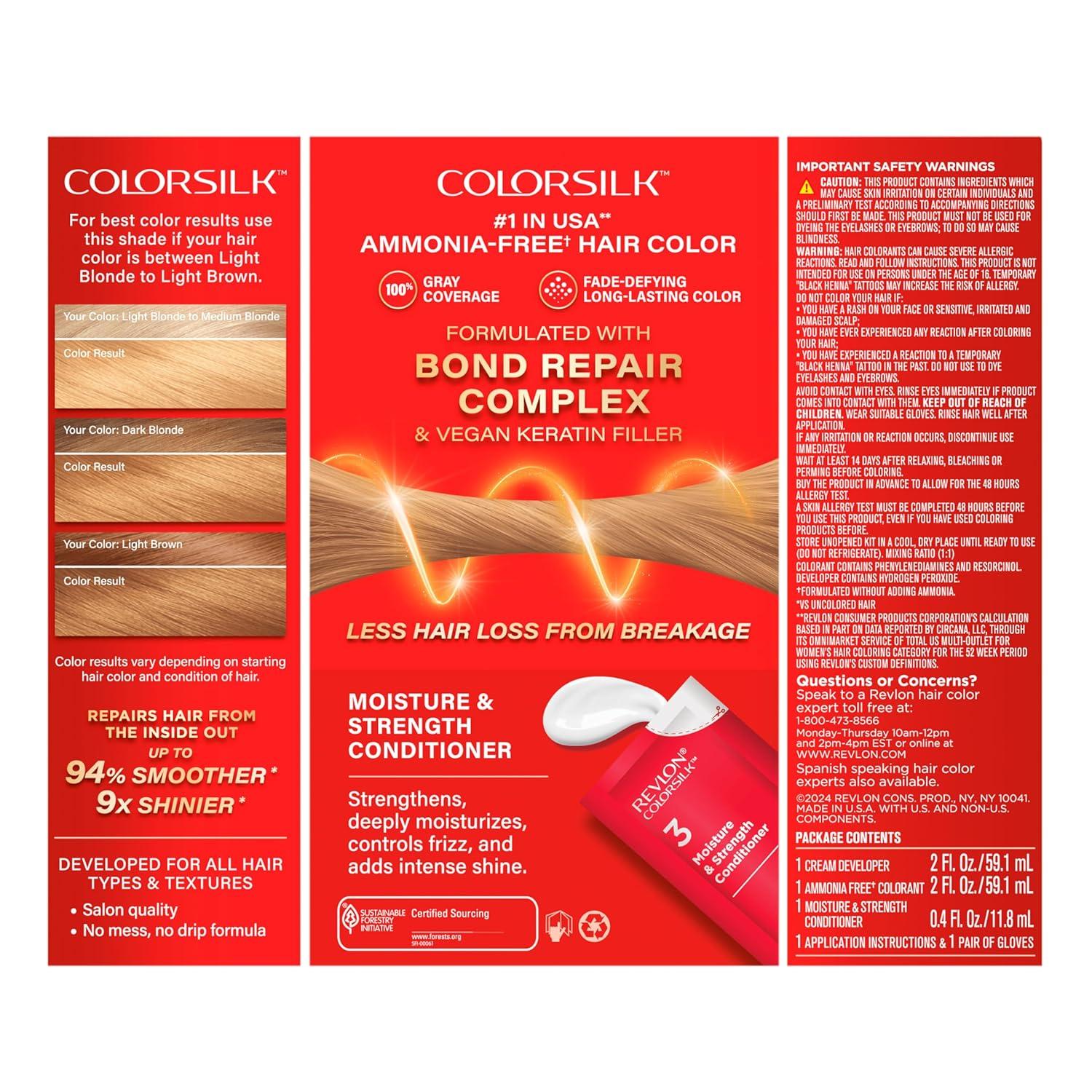 imageRevlon ColorSilk with Bond Repair Complex Blonde Permanent Hair Color 100 Gray Coverage Ammonia Free Hair Dye Vegan Keratin 61 Dark Blonde Pack of 381 Light Blonde