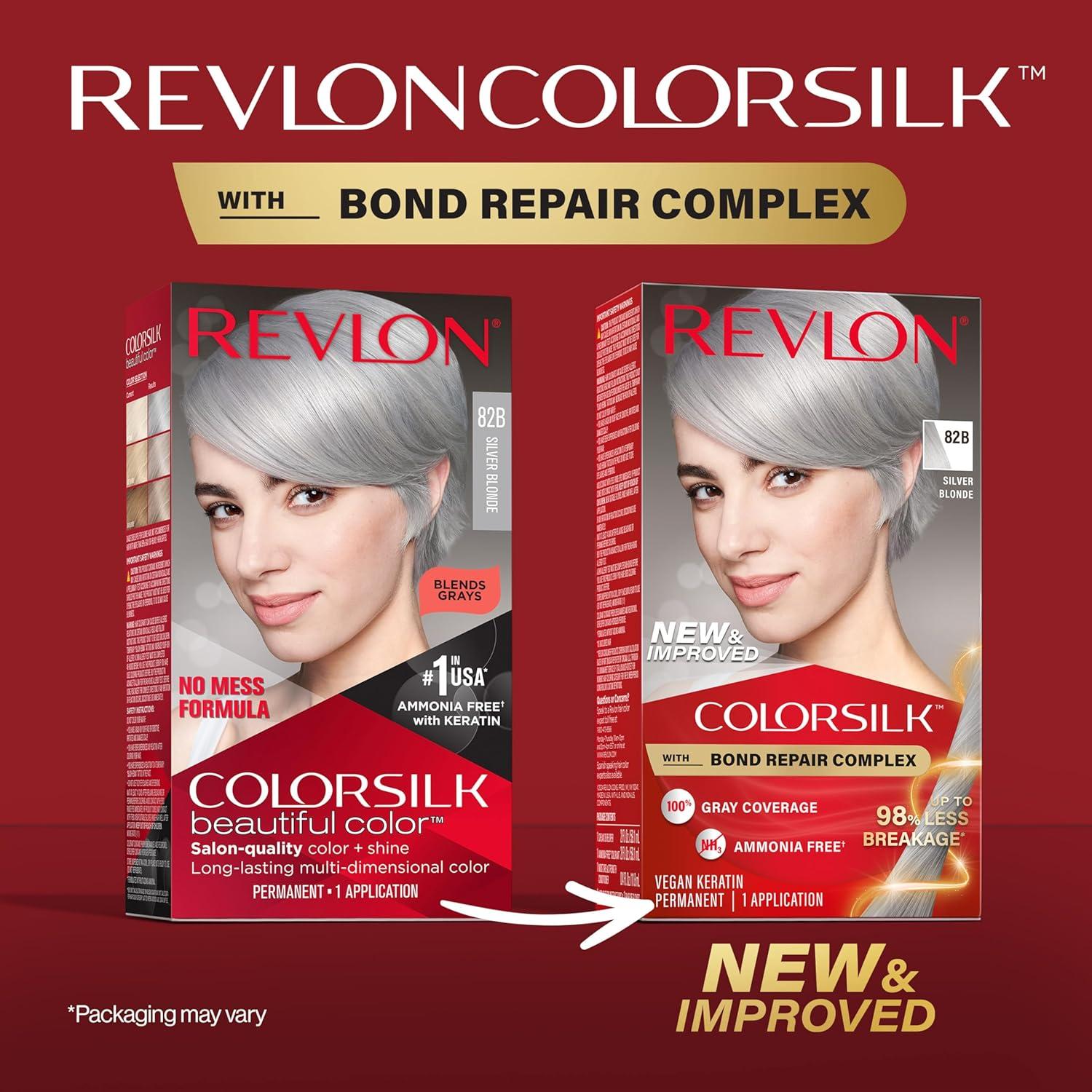 imageRevlon ColorSilk with Bond Repair Complex Blonde Permanent Hair Color 100 Gray Coverage Ammonia Free Hair Dye Vegan Keratin 61 Dark Blonde Pack of 382B Silver Blonde