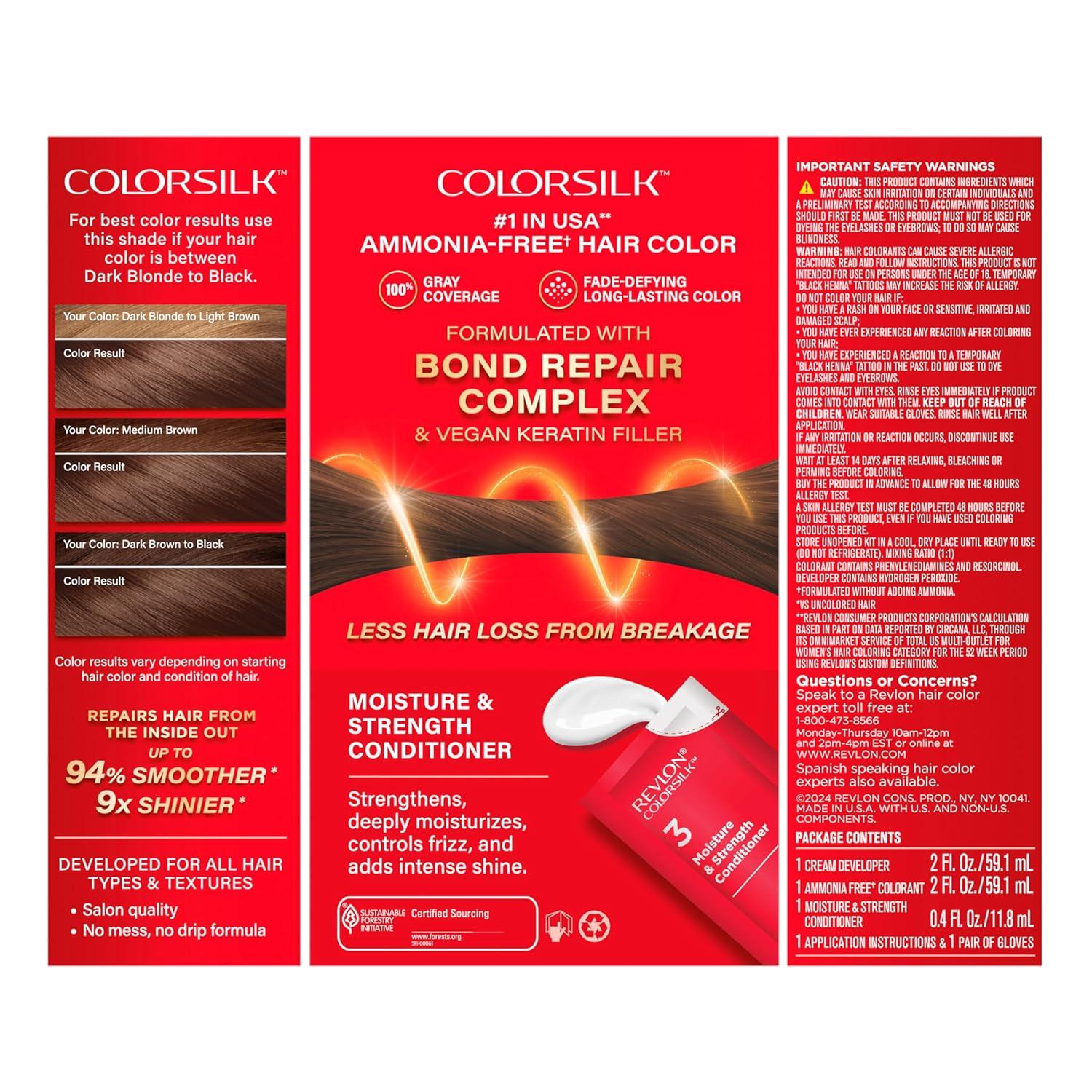 imageRevlon ColorSilk with Bond Repair Complex Brown Permanent Hair Color 100 Gray Coverage Ammonia Free Hair Dye Vegan Keratin 40 Medium Ash Brown Pack of 340 Medium Ash Brown