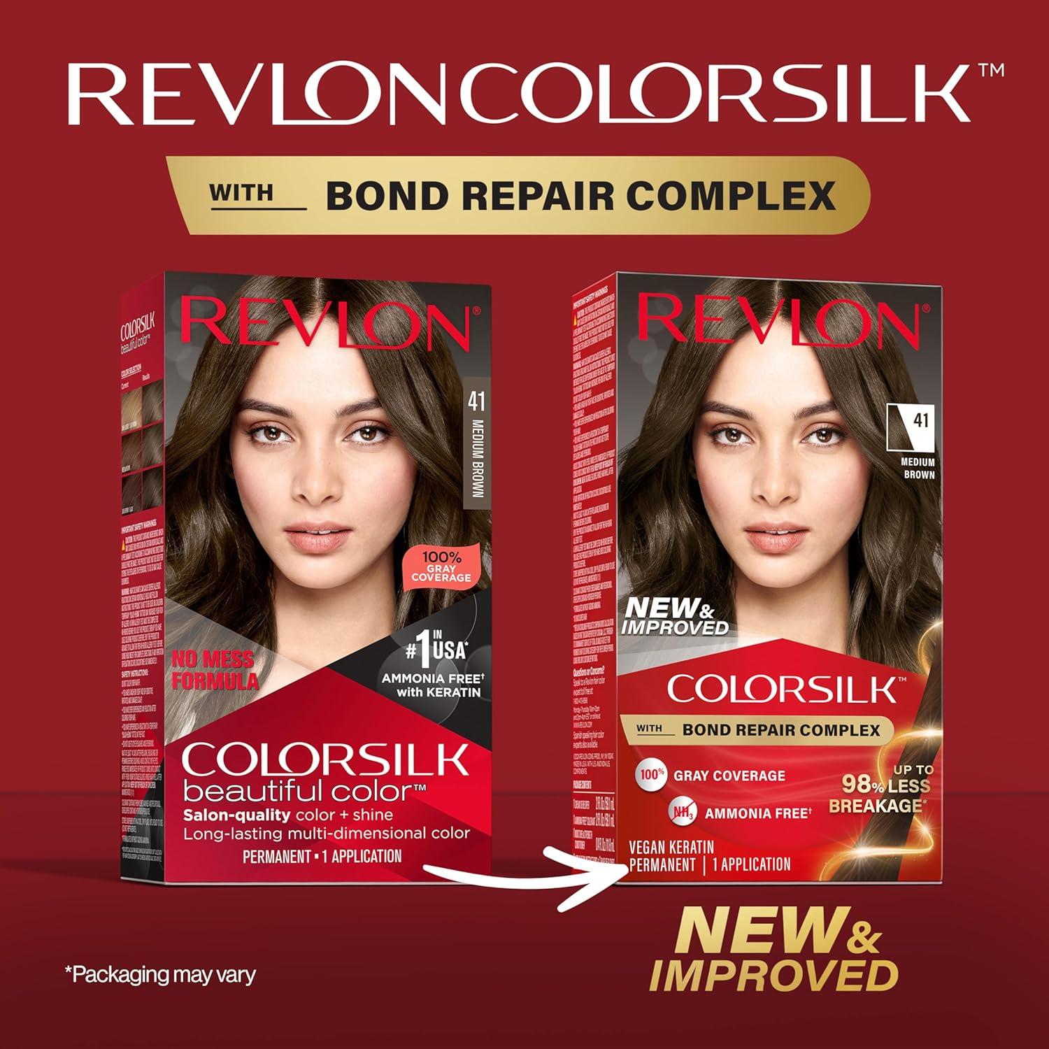 imageRevlon ColorSilk with Bond Repair Complex Brown Permanent Hair Color 100 Gray Coverage Ammonia Free Hair Dye Vegan Keratin 40 Medium Ash Brown Pack of 341 Medium Brown