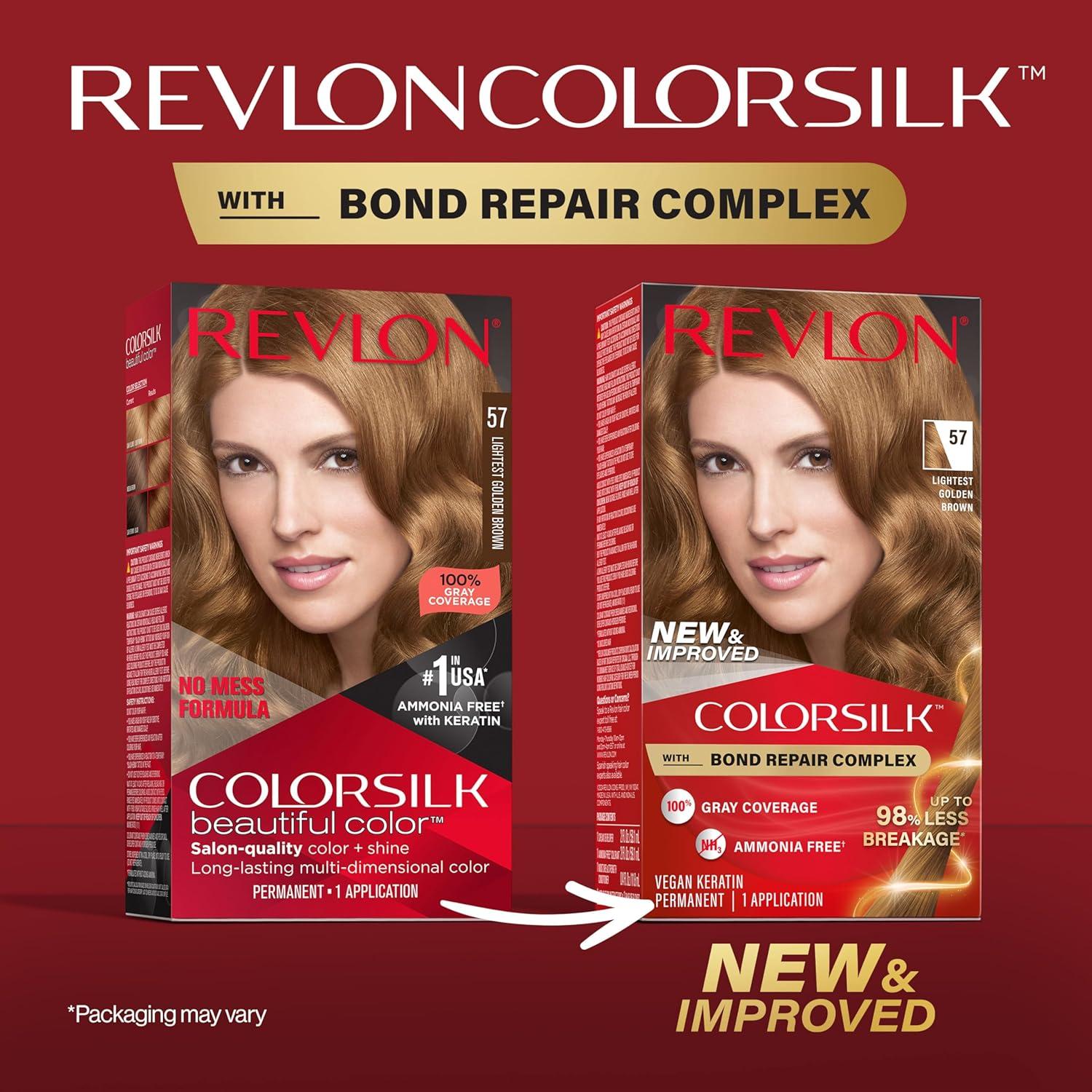 imageRevlon ColorSilk with Bond Repair Complex Brown Permanent Hair Color 100 Gray Coverage Ammonia Free Hair Dye Vegan Keratin 40 Medium Ash Brown Pack of 357 Lightest Golden Brown