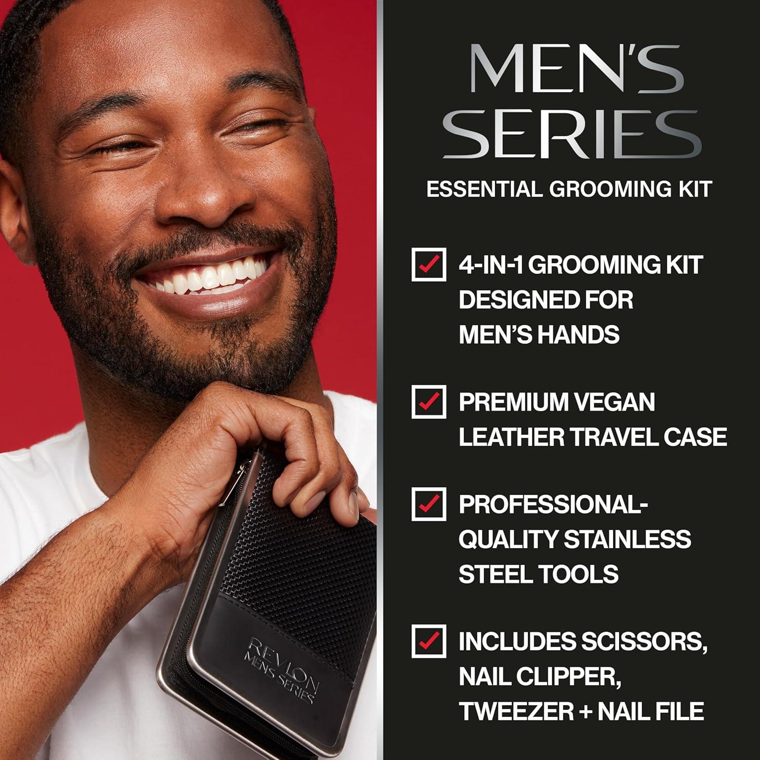 imageRevlon Mens Grooming Kit 5Piece Travel Essentials Set Includes Nail Clippers Scissors File Tweezers and Carrying Case Stainless Steel 1 count