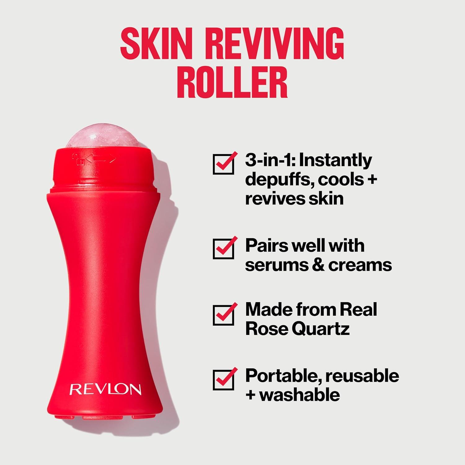 imageRevlon Skin Reviving Roller with Rose Quartz for AllDay Facial Reviving ampamp Brightening Compact ampamp Reusable Gentle on Skin 1 count