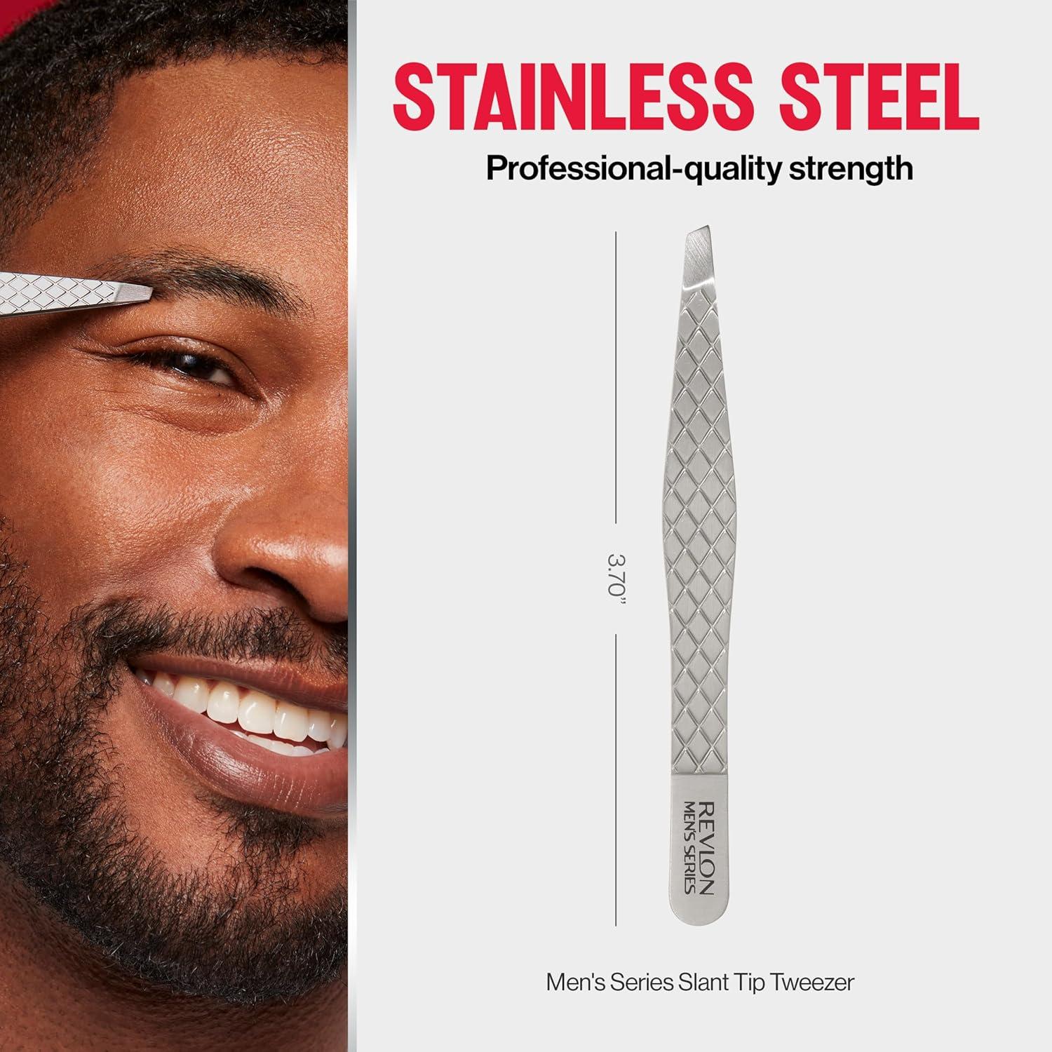 imageRevlon Slanted Tip Tweezers for Men UltraSharp for Precision Eyebrow Shaping and Facial Hair Removal Larger NonSlip Grip Stainless Steel 1 count