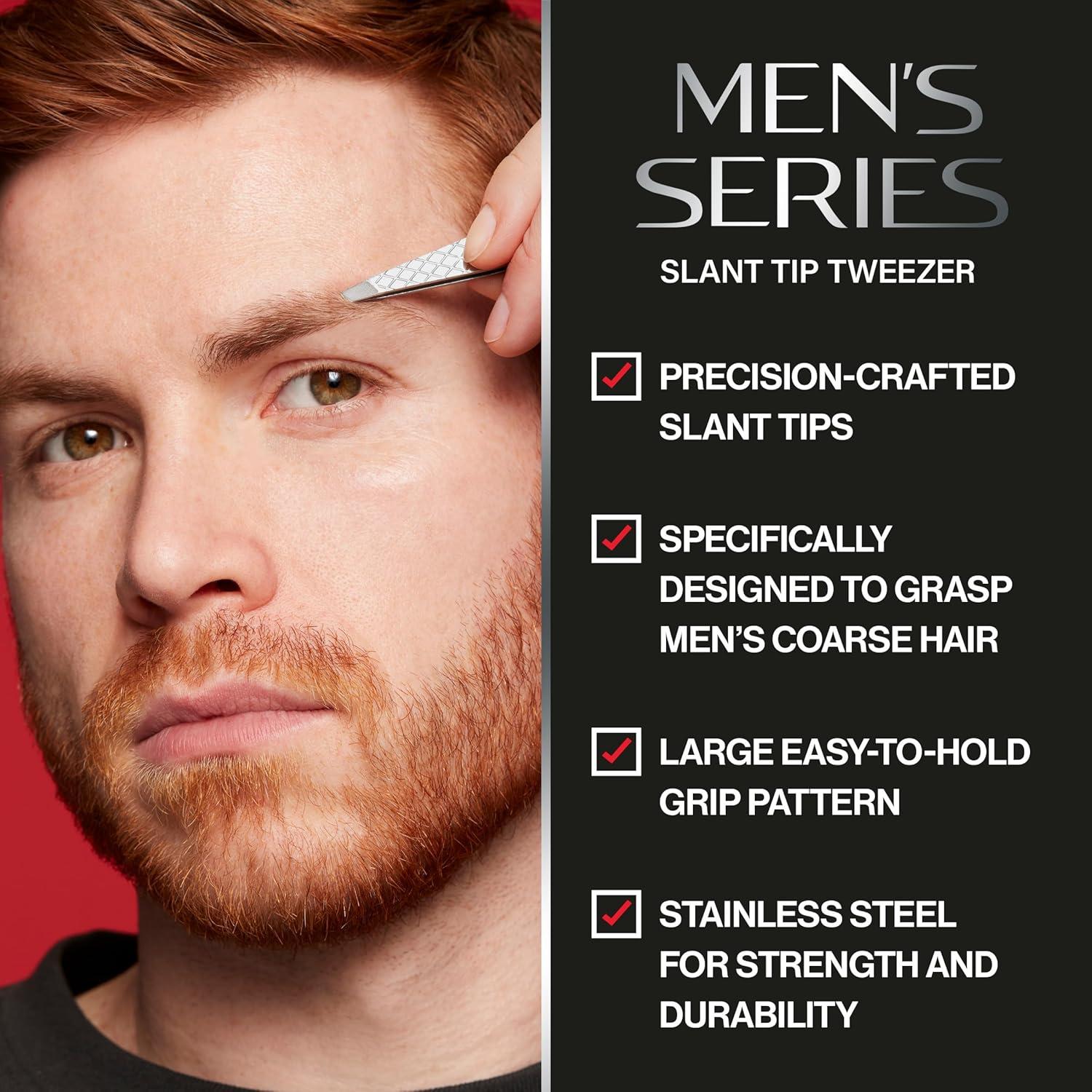 imageRevlon Slanted Tip Tweezers for Men UltraSharp for Precision Eyebrow Shaping and Facial Hair Removal Larger NonSlip Grip Stainless Steel 1 count