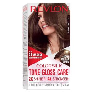 imageRevlon ColorSilk Tone  Gloss  Care Demi Permanent Hair Color Dye Kit with LeaveIn Scalp and Haircare Serum 2x Shinier 4x Stronger 4 Dark Brown 45 fl oz6 Light Brown