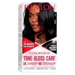 imageRevlon ColorSilk Tone  Gloss  Care Demi Permanent Hair Color Dye Kit with LeaveIn Scalp and Haircare Serum 2x Shinier 4x Stronger 4 Dark Brown 45 fl oz1 Black