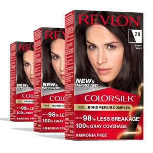 imageRevlon ColorSilk with Bond Repair Complex Black Permanent Hair Color 100 Gray Coverage Ammonia Free Hair Dye Vegan Keratin 11 Soft Black Pack of 320 Brown Black