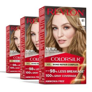 imageRevlon ColorSilk with Bond Repair Complex Blonde Permanent Hair Color 100 Gray Coverage Ammonia Free Hair Dye Vegan Keratin 61 Dark Blonde Pack of 361 Dark Blonde