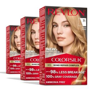 imageRevlon ColorSilk with Bond Repair Complex Blonde Permanent Hair Color 100 Gray Coverage Ammonia Free Hair Dye Vegan Keratin 61 Dark Blonde Pack of 371 Golden Blonde