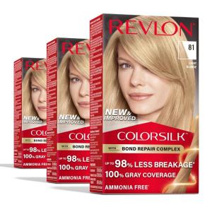 imageRevlon ColorSilk with Bond Repair Complex Blonde Permanent Hair Color 100 Gray Coverage Ammonia Free Hair Dye Vegan Keratin 61 Dark Blonde Pack of 381 Light Blonde