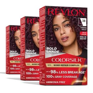 imageRevlon ColorSilk Permanent Hair Color with Bond Repair Complex 38 Vibrant Violet 3 packVibrant Violet